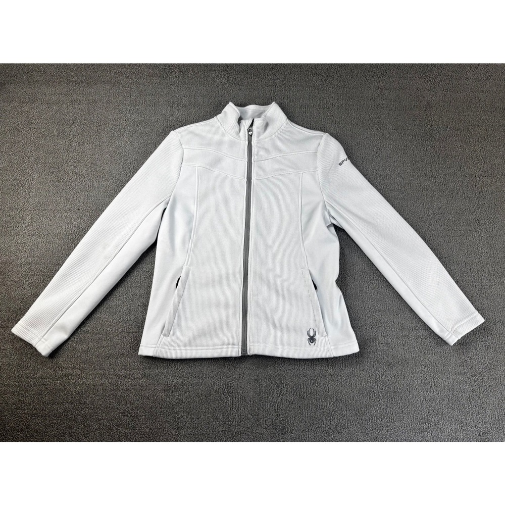Spyder Jacket Womens Medium White Waffle Knit Full Zip Fleece Outdoors Active